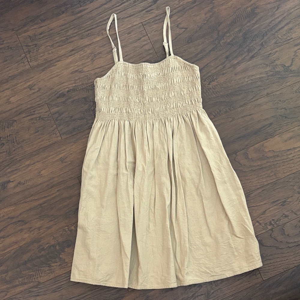 Universal Thread Linen Cream Smocked Sundress with Spaghetti Straps